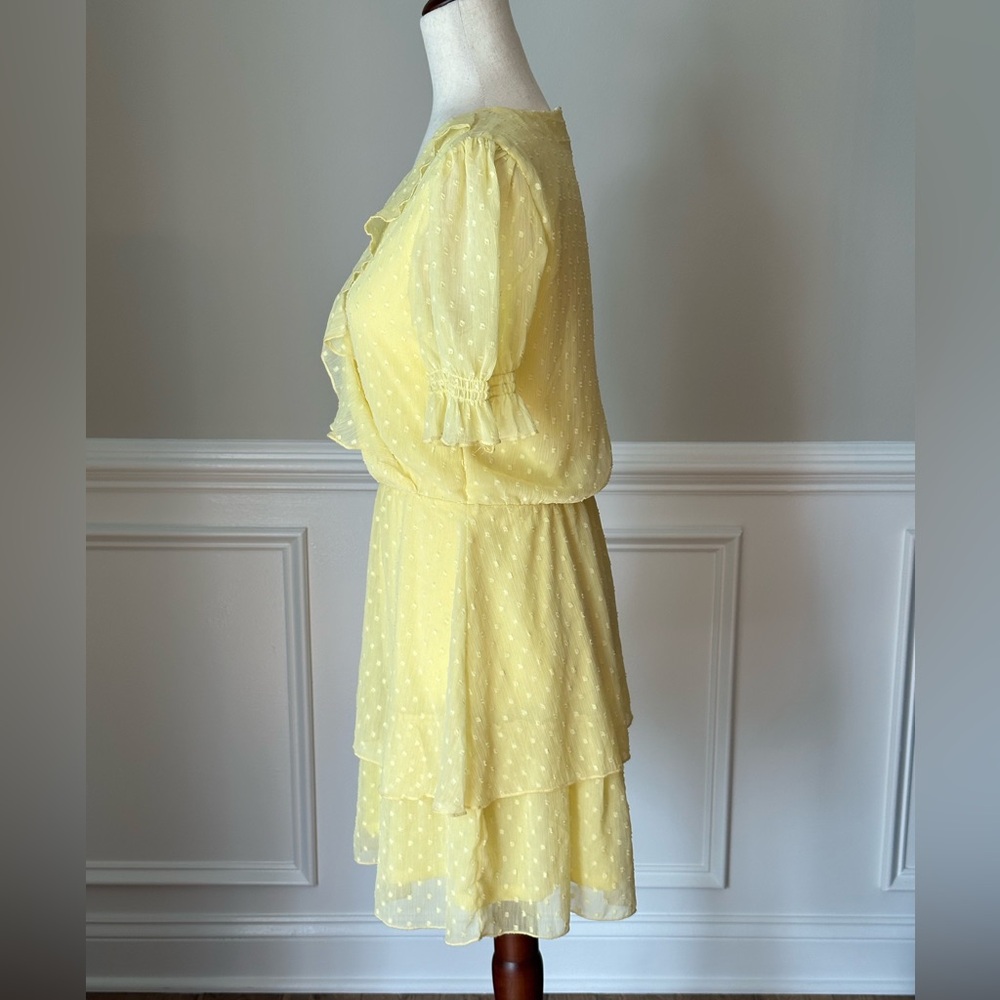 H&M Divided Yellow Puff Sleeved Ruffled Dress size Small - Picture 4 of 12